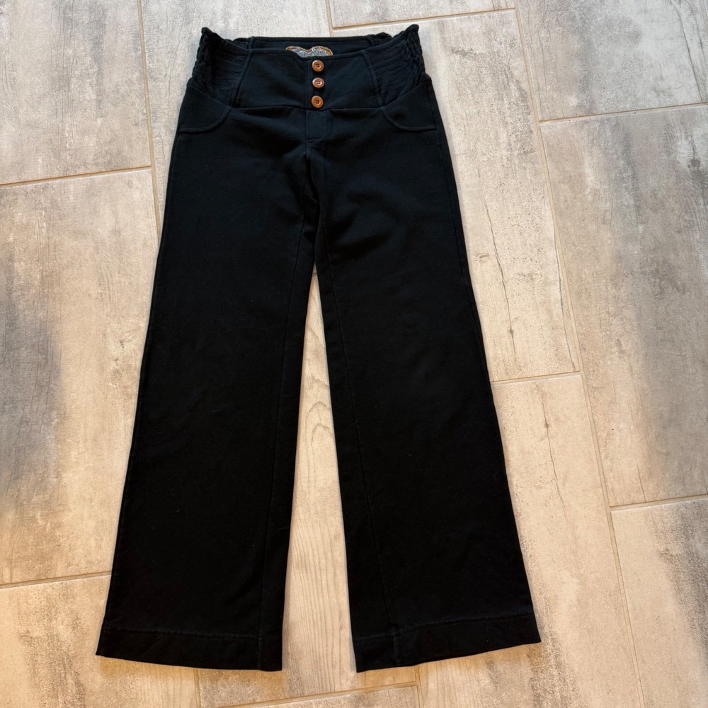 Scrapbook Wide Leg Pants Womens Small Black Excellent Boho High Waist‎ Smocked